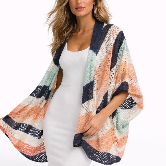 Anthropologie Accessories - Anthropologie Open Knit Chevron Stripe Cocoon Wrap Vest One Size